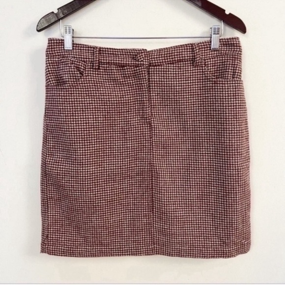Cupcakes and Cashmere Maroon Houndstooth Wool Blend Mini Skirt Size 6 - Picture 1 of 4